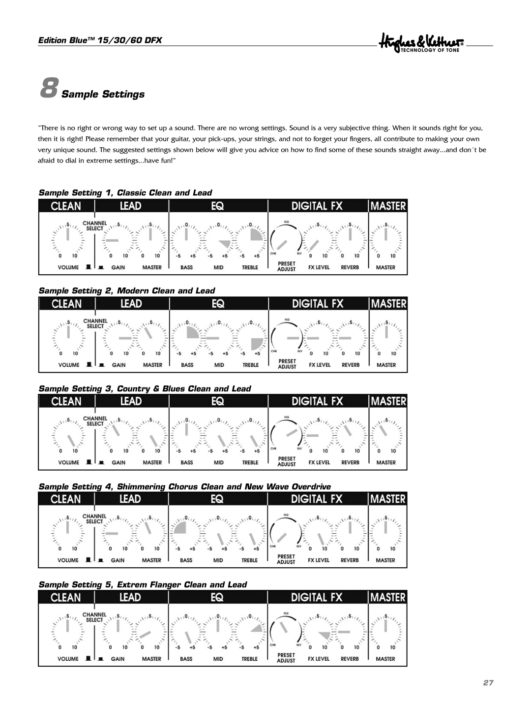 Hughes & Kettner DFX manual Sample Settings 