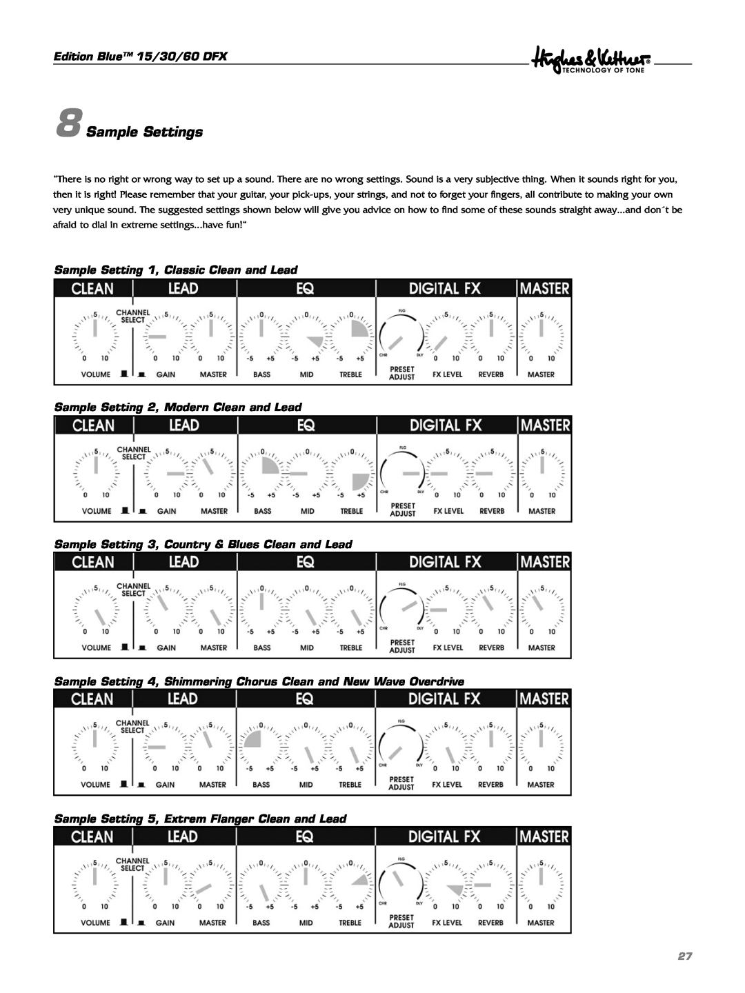 Hughes & Kettner DFX manual Sample Settings 