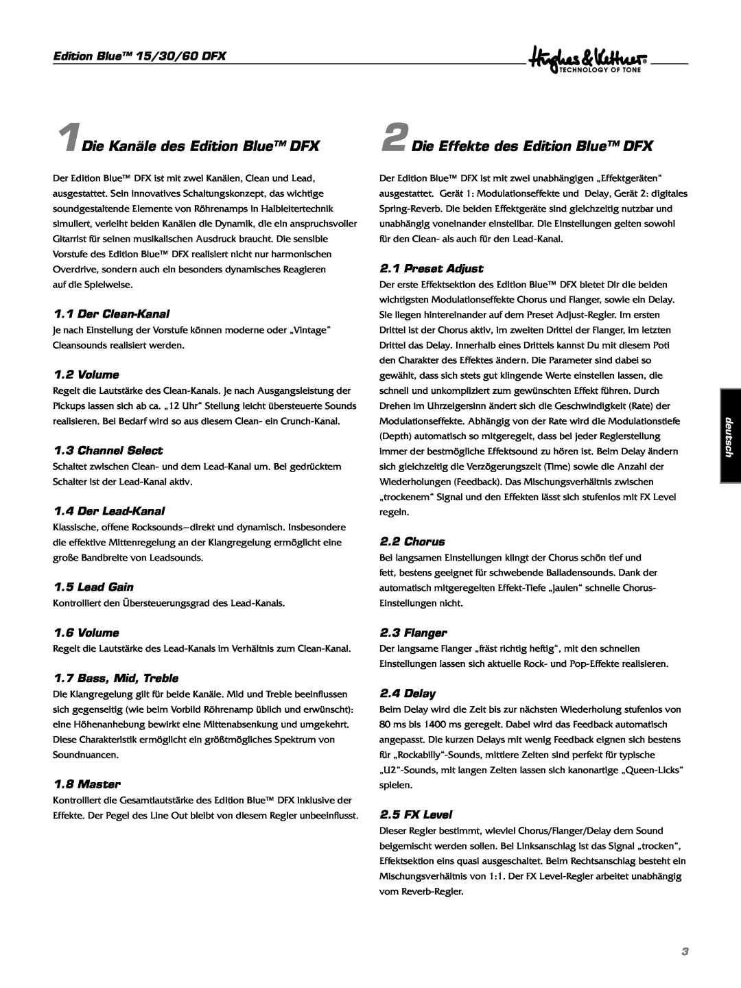 Hughes & Kettner manual 1Die Kanäle des Edition Blue DFX, Die Effekte des Edition Blue DFX 