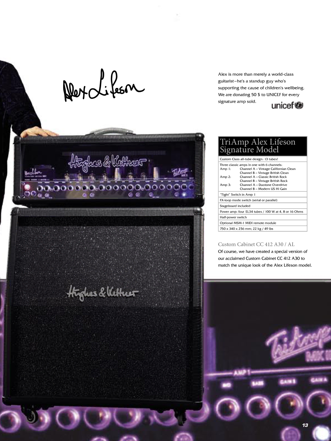 Hughes & Kettner Guitar & Bass Amplification manual TriAmp Alex Lifeson Signature Model, Custom Cabinet CC 412 A30 / AL 