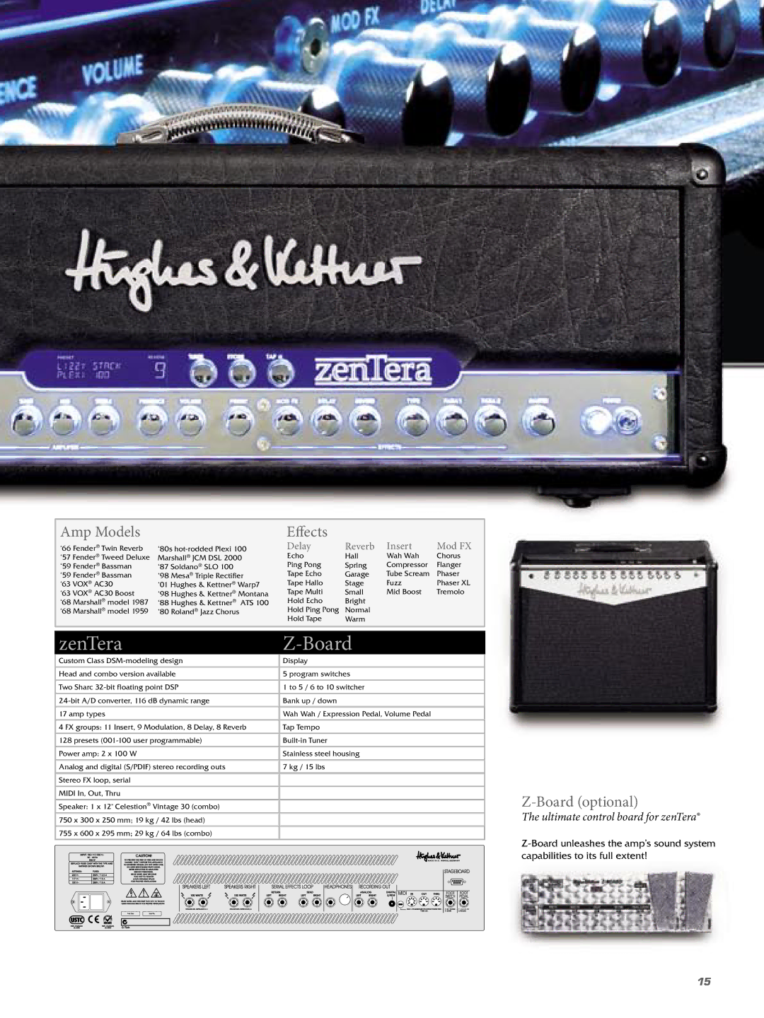 Hughes & Kettner Guitar & Bass Amplification manual ZenTera Board, Amp Models, Eﬀects, Board optional 