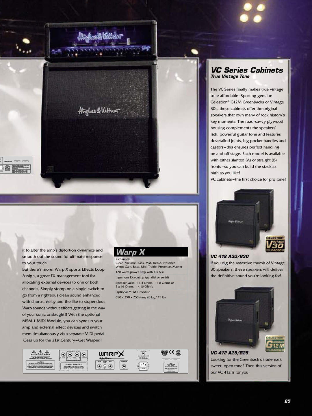 Hughes & Kettner Guitar & Bass Amplification manual VC Series Cabinets, True Vintage Tone, VC 412 A30/B30, VC 412 A25/B25 