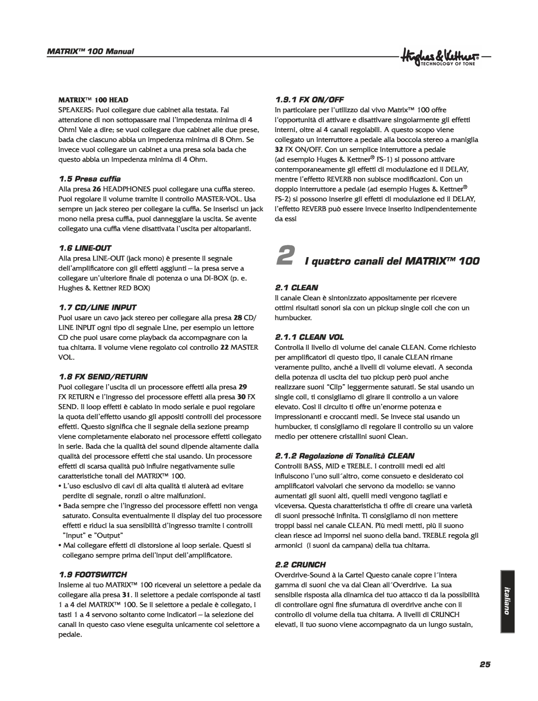 Hughes & Kettner Matrix 100 manual I quattro canali del MATRIX, MATRIX 100 HEAD, italiano 