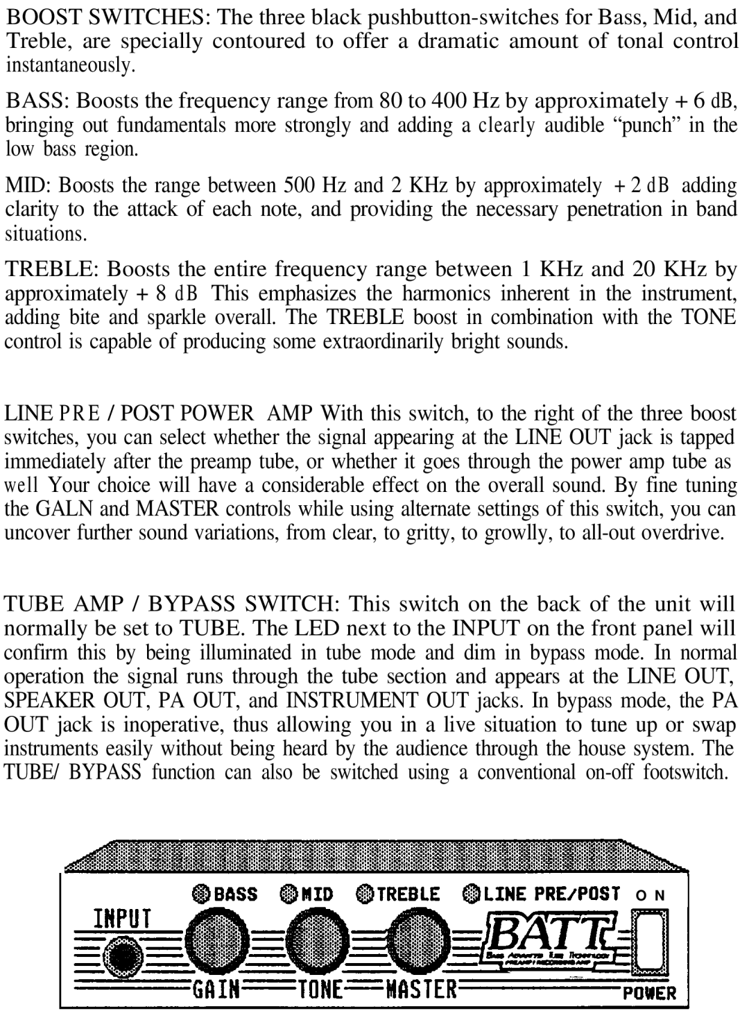 Hughes & Kettner Preamp/Recording Amp instruction manual @BASS @MID @TREBLE @LINE Preipost O N 