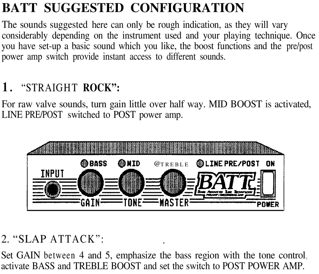 Hughes & Kettner Preamp/Recording Amp instruction manual Batt Suggested Configuration 