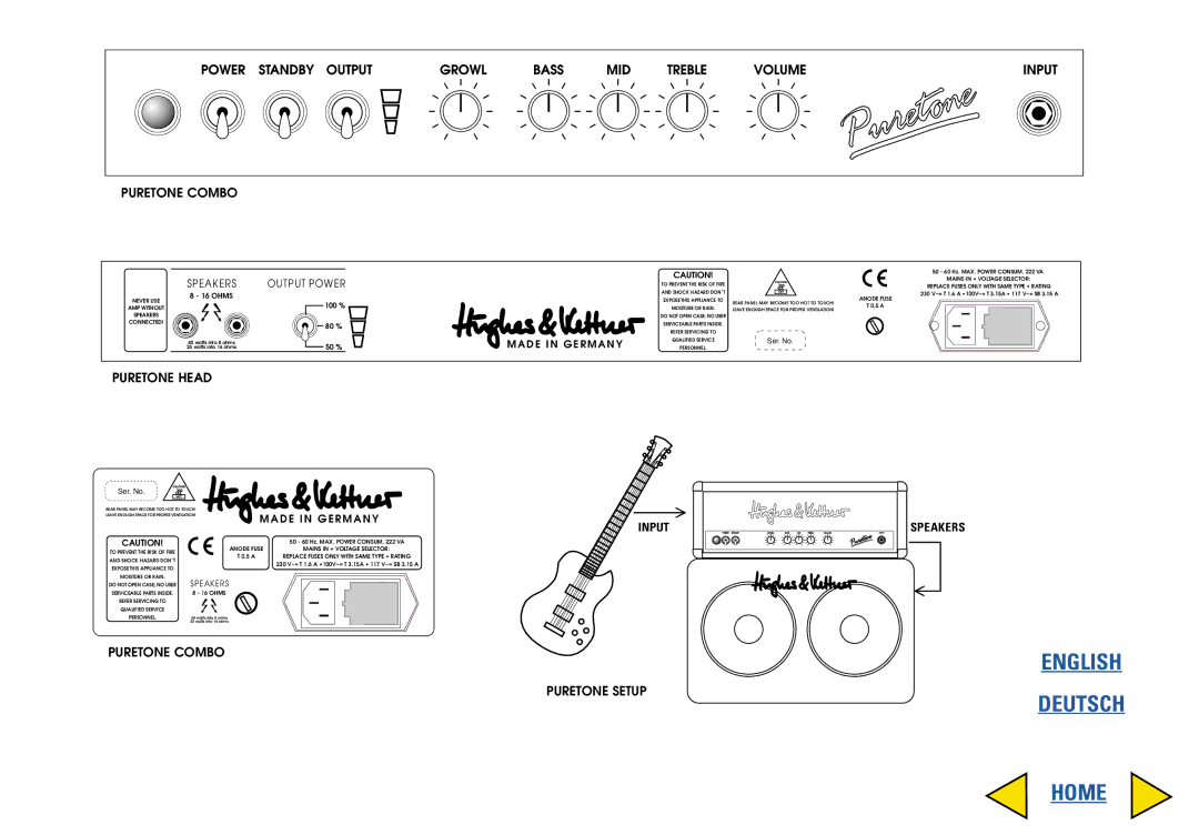 Hughes & Kettner manual English Deutsch Home, Puretone Combo 