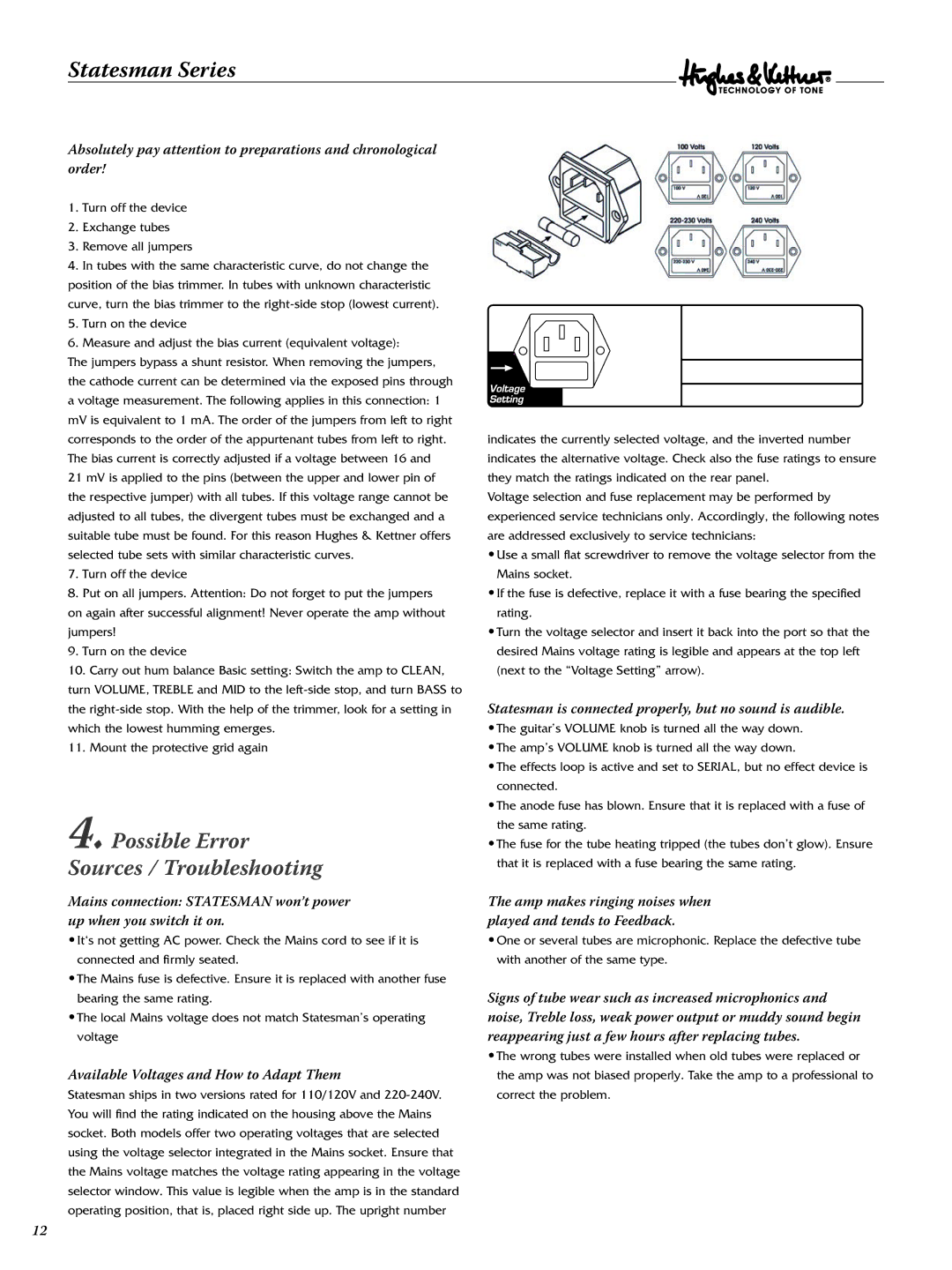 Hughes & Kettner QUAD EL84, DUAL EL84 Possible Error Sources / Troubleshooting, Available Voltages and How to Adapt Them 