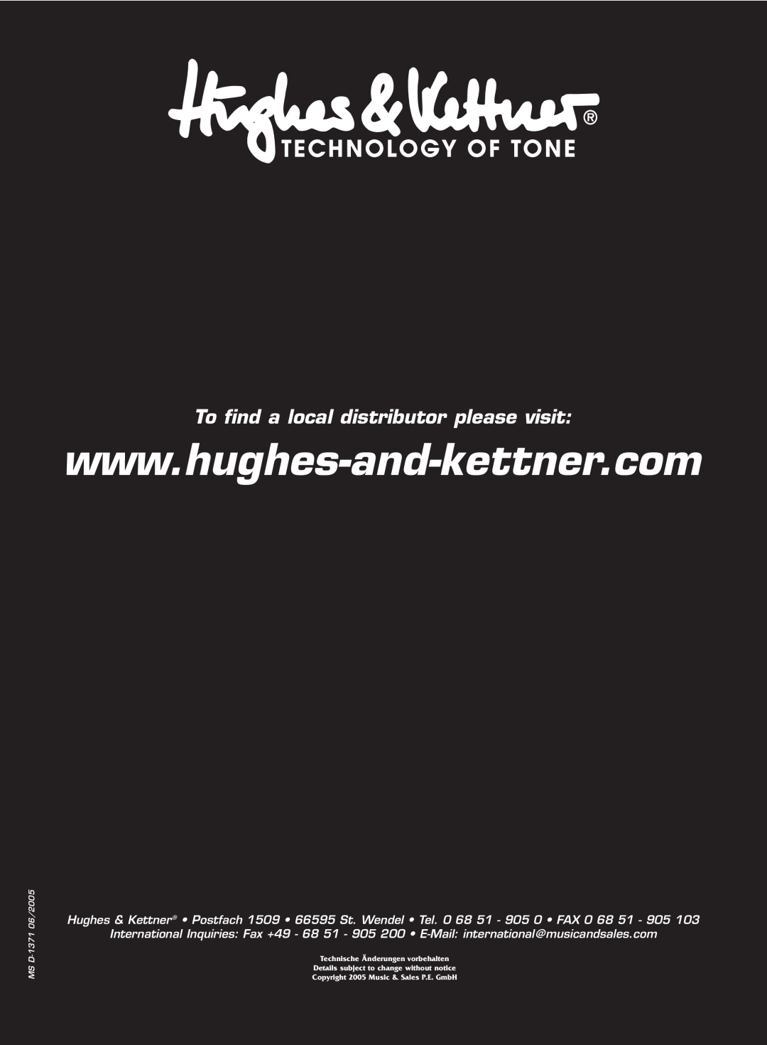 Hughes & Kettner TrilogyTM manual To find a local distributor please visit 