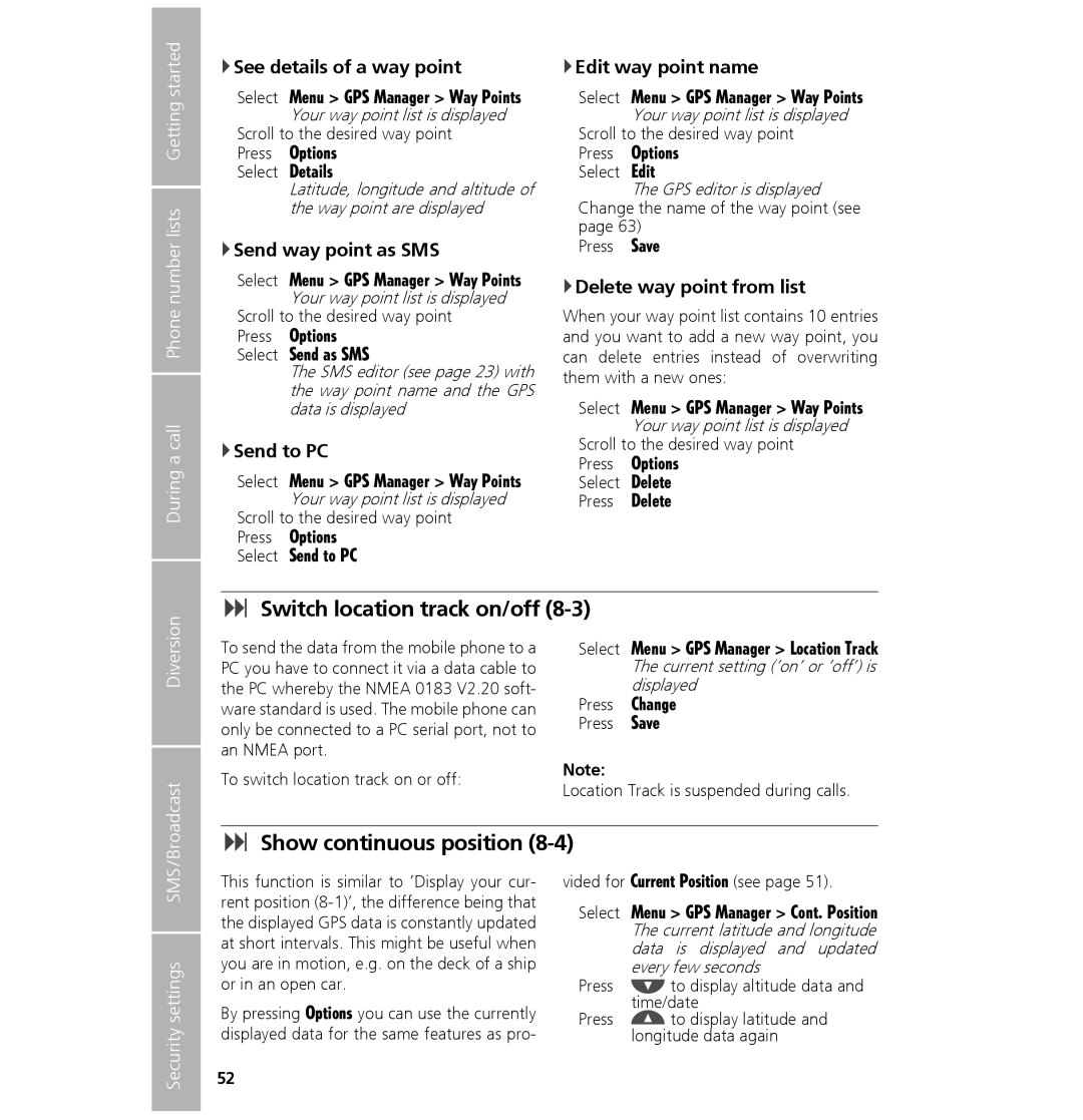 Hughes 7101 user manual Switch location track on/off 