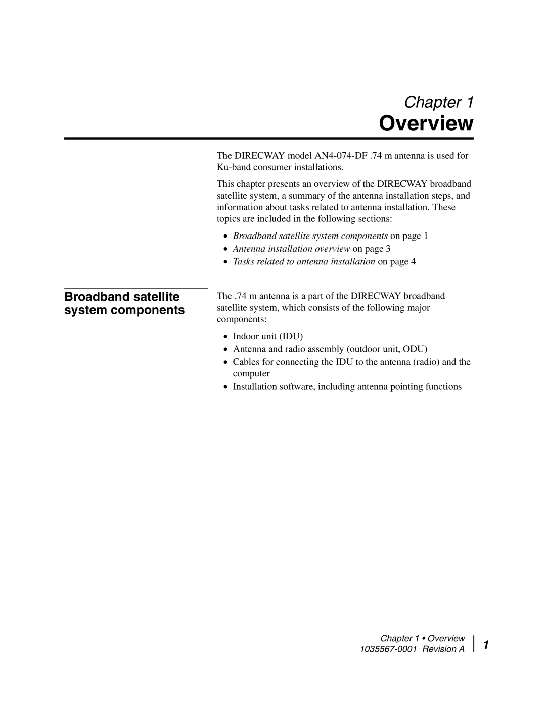 Hughes AN4-074-DF installation manual Overview, Broadband satellite system components 