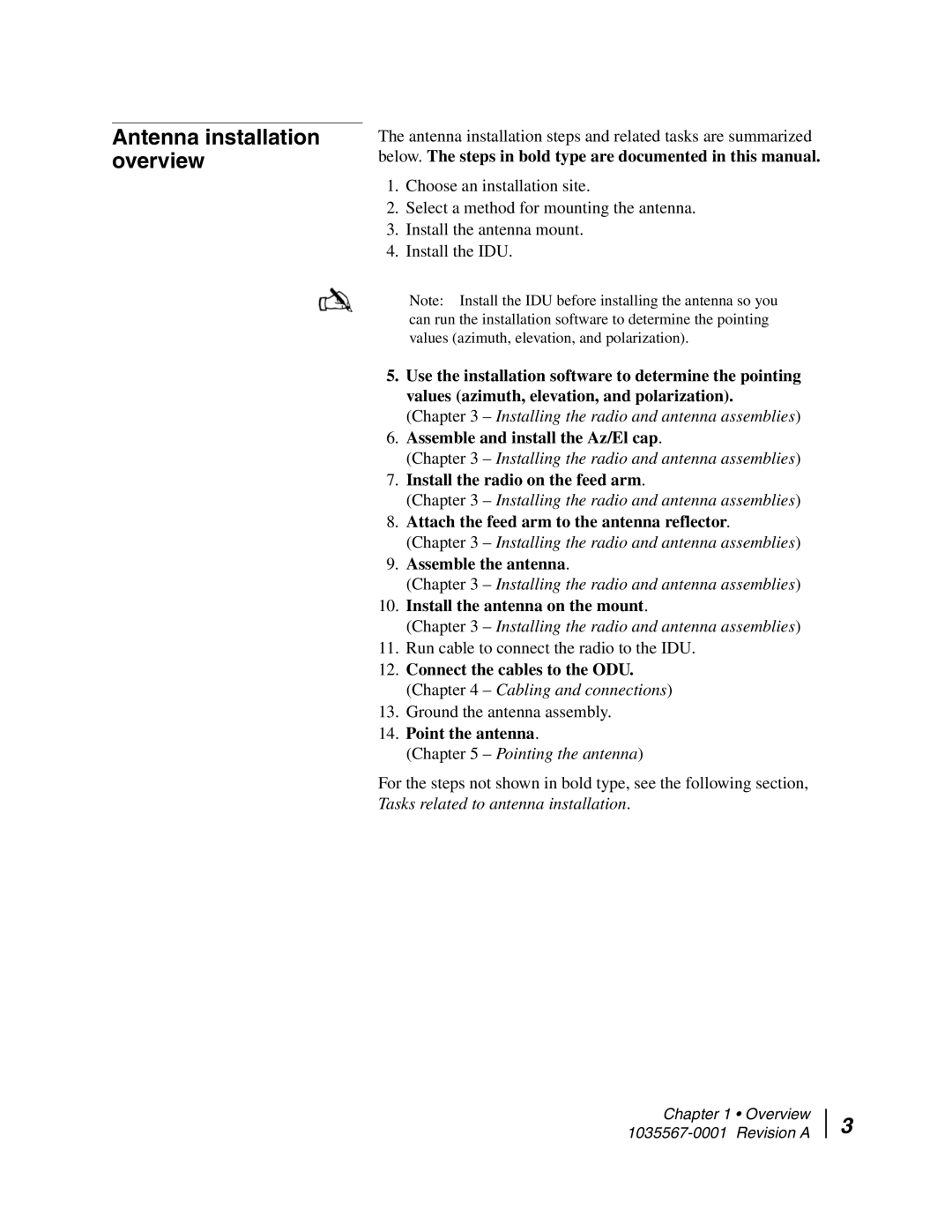 Hughes AN4-074-DF installation manual Antenna installation overview, Install the antenna on the mount 