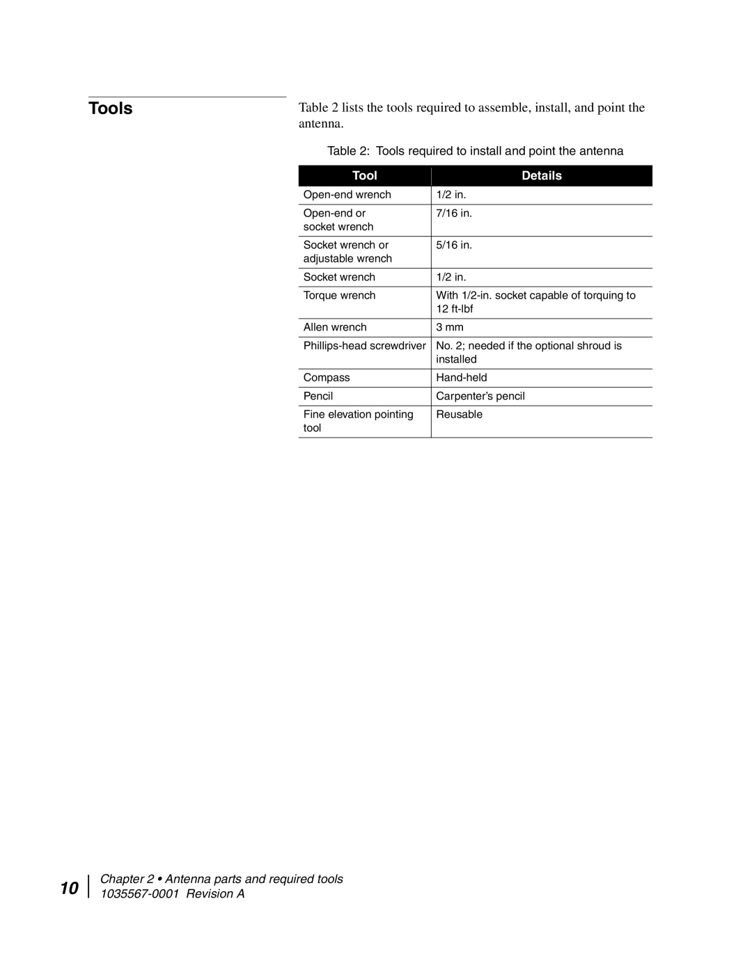 Hughes AN4-074-DF installation manual Tools, Tool Details 