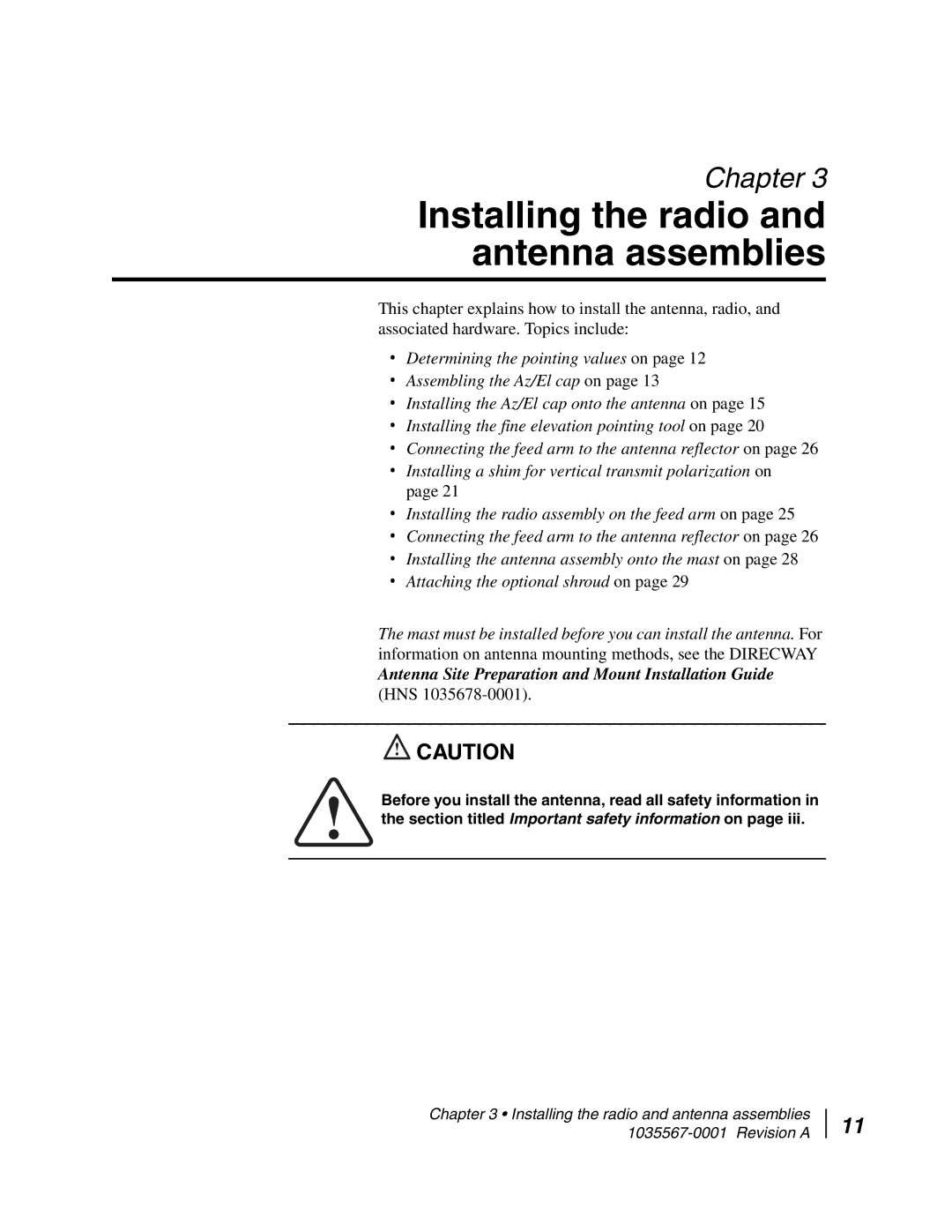 Hughes AN4-074-DF Installing the radio and antenna assemblies, Antenna Site Preparation and Mount Installation Guide 