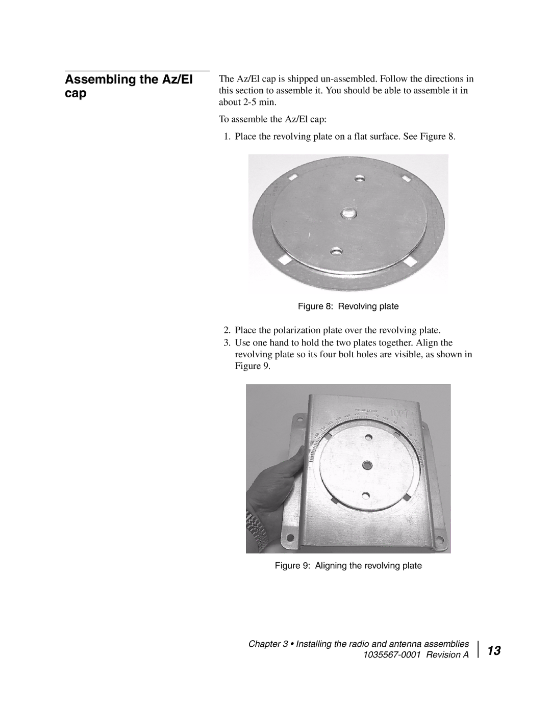 Hughes AN4-074-DF installation manual Assembling the Az/El cap, Revolving plate 