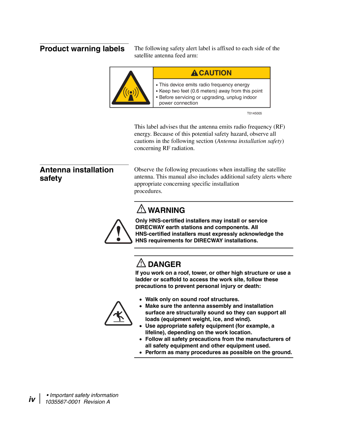 Hughes AN4-074-DF installation manual Antenna installation safety 