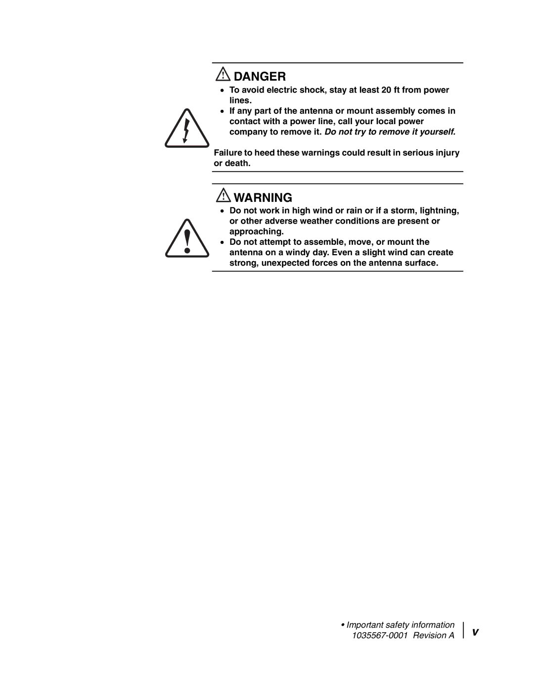 Hughes AN4-074-DF installation manual Important safety information 1035567-0001 Revision a 