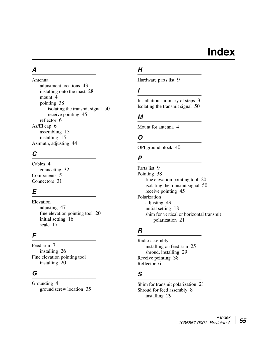 Hughes AN4-074-DF installation manual Index 