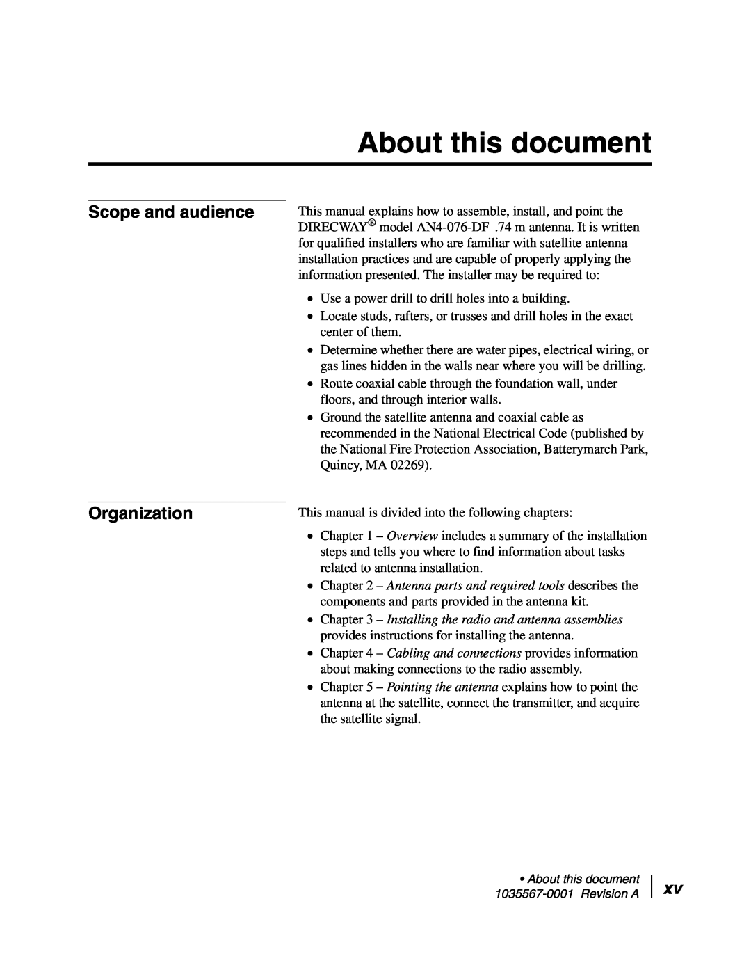 Hughes AN4-074-DF installation manual About this document, Scope and audience Organization 
