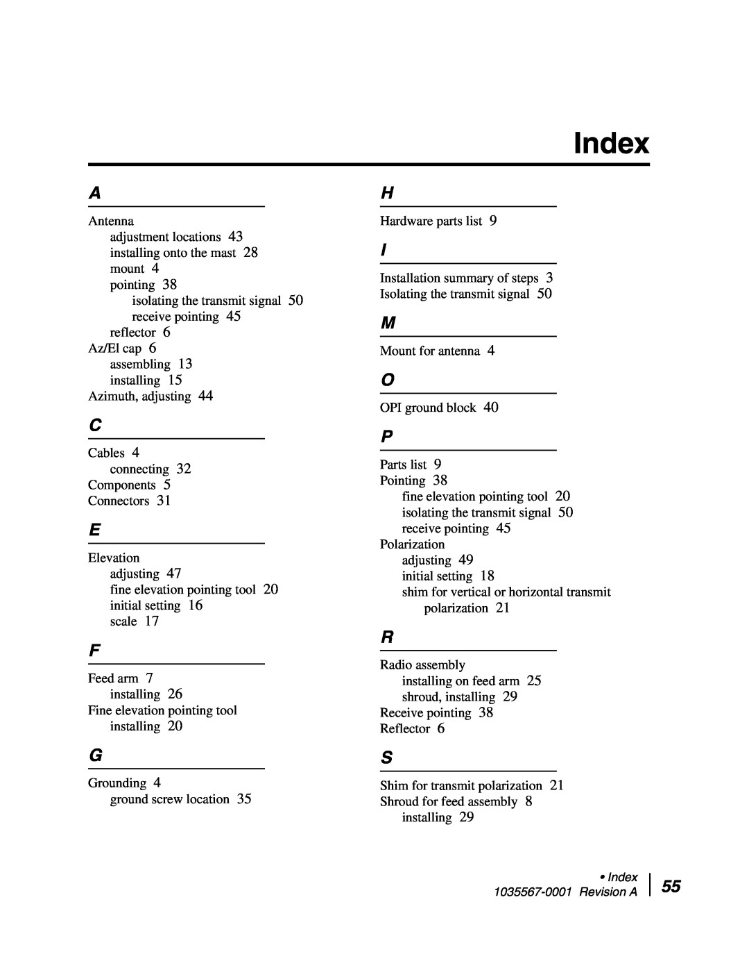 Hughes AN4-074-DF installation manual Index 