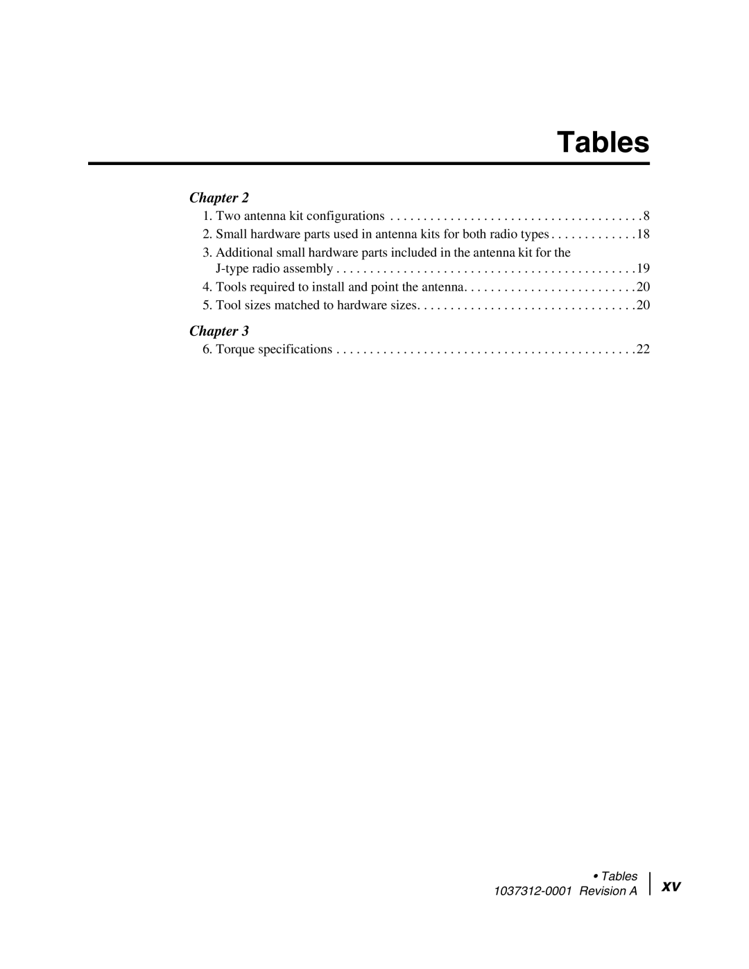 Hughes AN6-098P installation manual Tables 