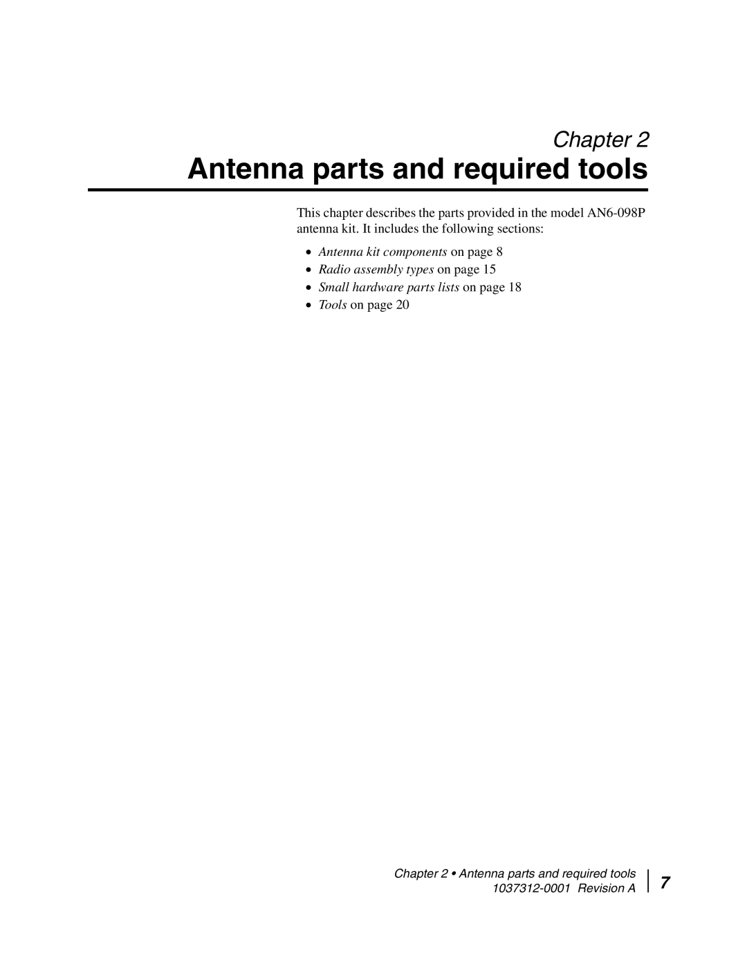 Hughes AN6-098P installation manual Antenna parts and required tools 