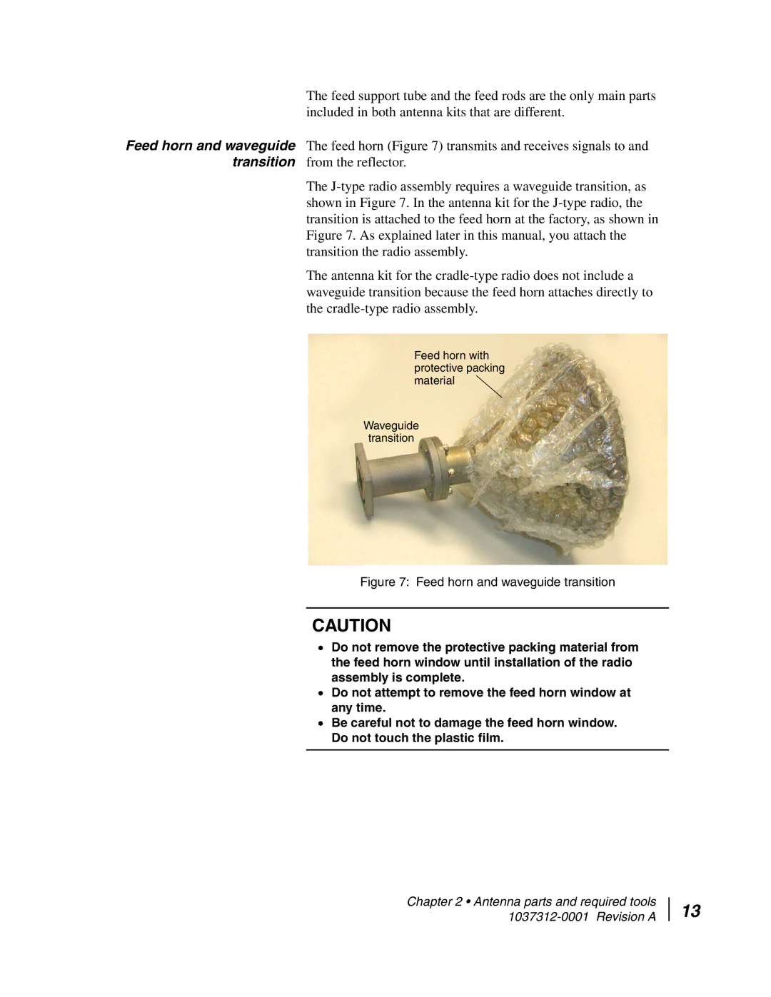 Hughes AN6-098P installation manual Feed horn and waveguide transition 