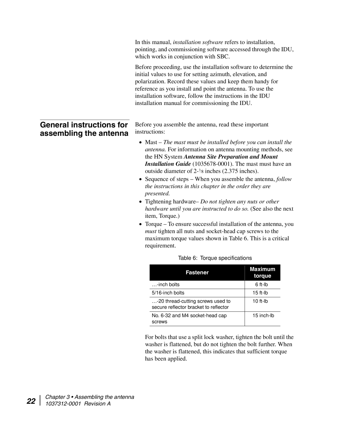 Hughes AN6-098P installation manual General instructions for assembling the antenna 