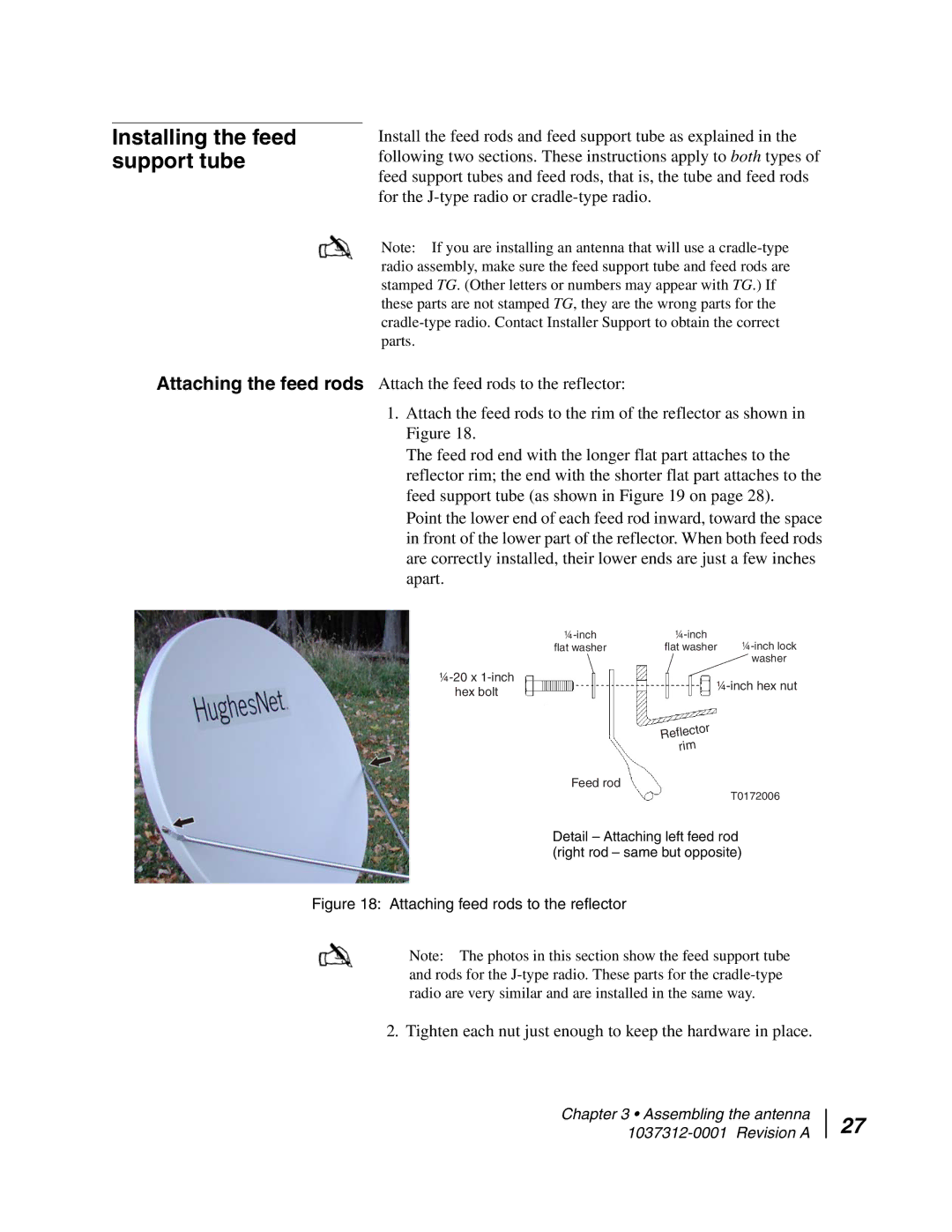 Hughes AN6-098P installation manual Installing the feed support tube, Attaching feed rods to the reflector 