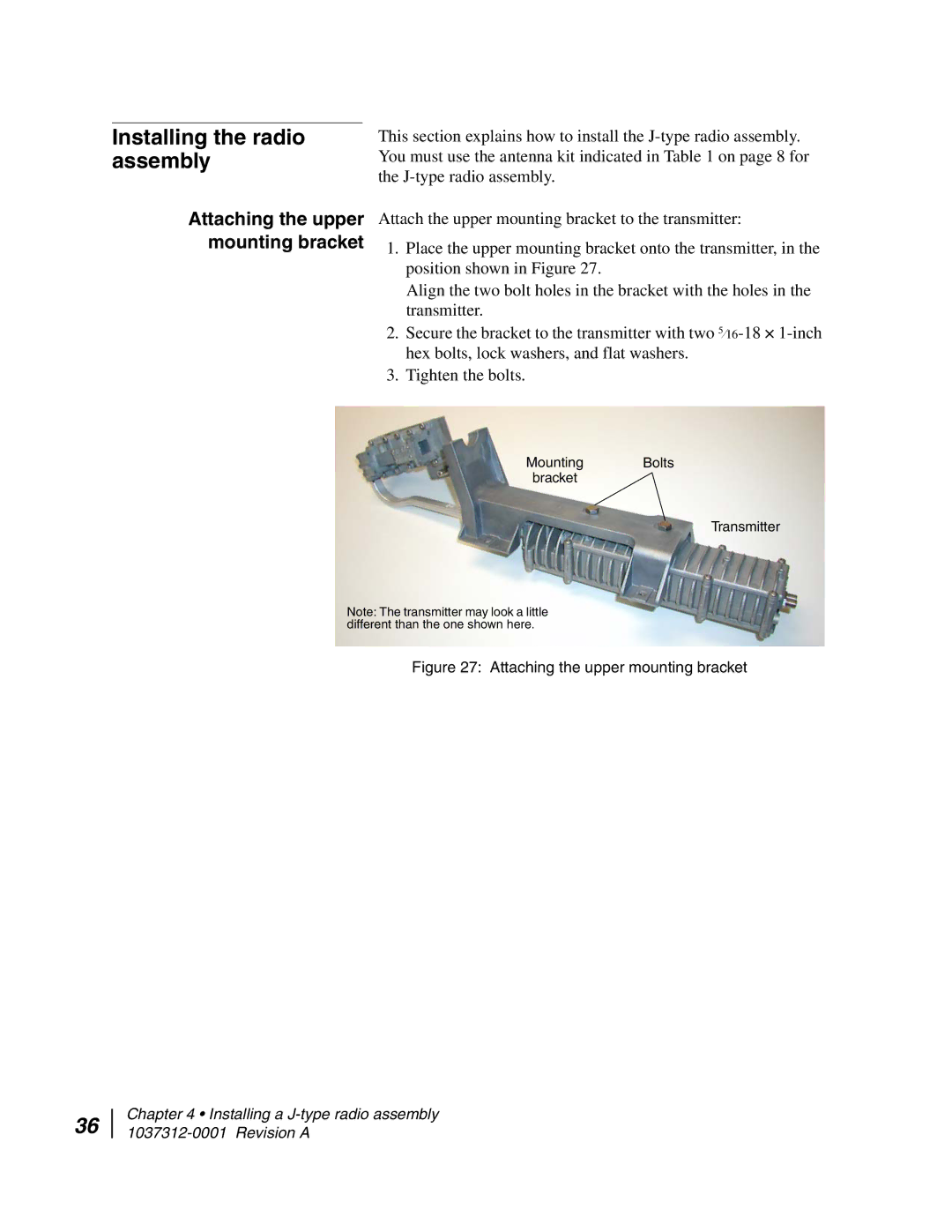 Hughes AN6-098P installation manual Installing the radio assembly, Attaching the upper mounting bracket 