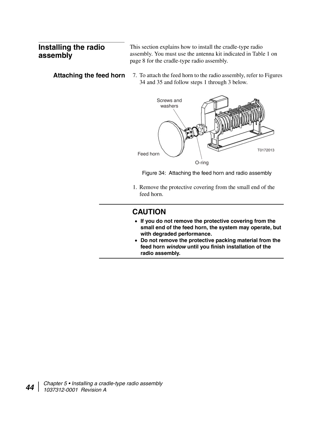 Hughes AN6-098P installation manual Attaching the feed horn and radio assembly 