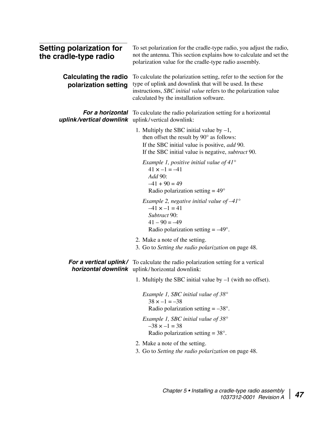 Hughes AN6-098P Setting polarization for the cradle-type radio, Calculating the radio polarization setting 