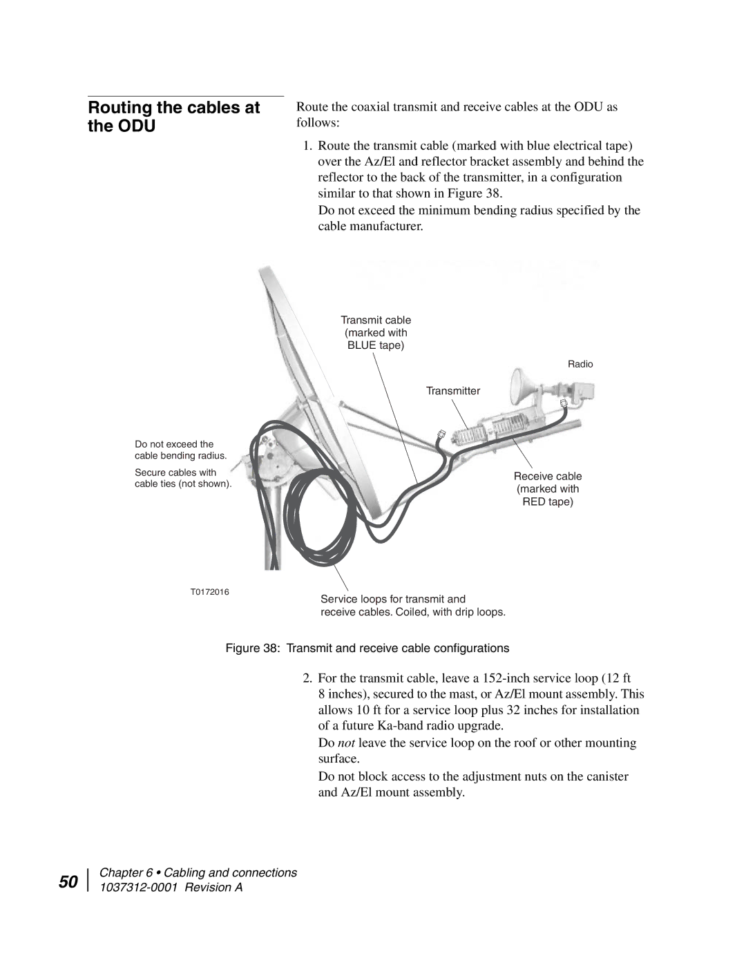 Hughes AN6-098P installation manual Routing the cables at the ODU, Transmit and receive cable configurations 