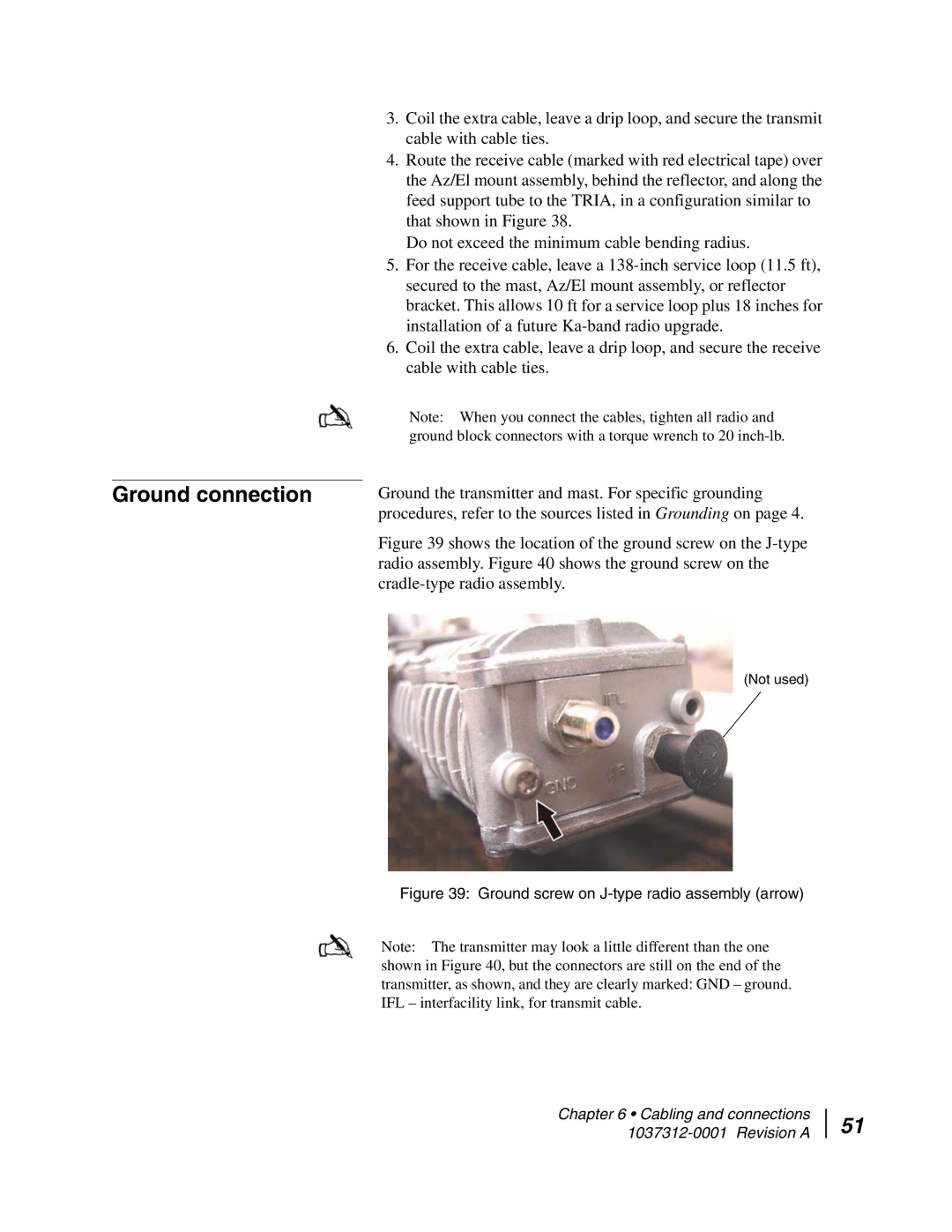 Hughes AN6-098P installation manual Ground connection, Ground screw on J-type radio assembly arrow 