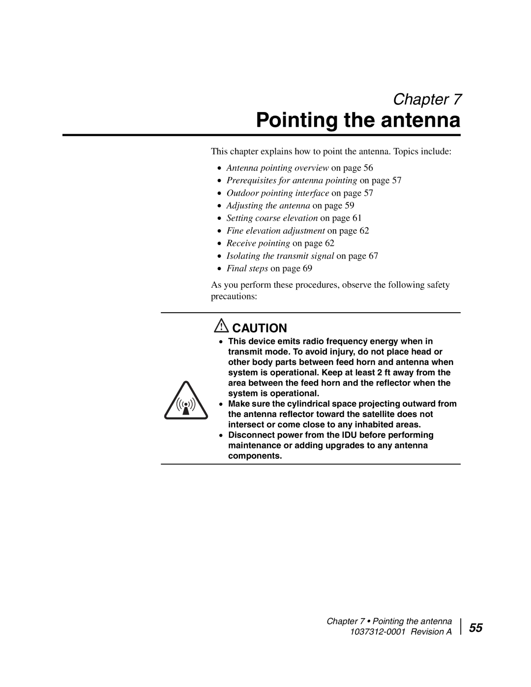 Hughes AN6-098P installation manual Pointing the antenna 