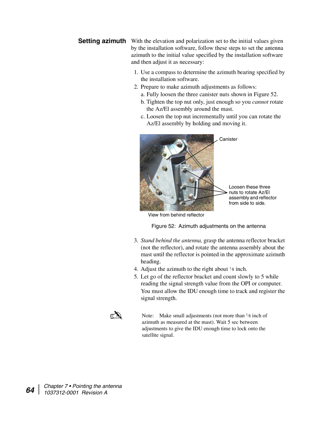 Hughes AN6-098P installation manual Azimuth adjustments on the antenna 