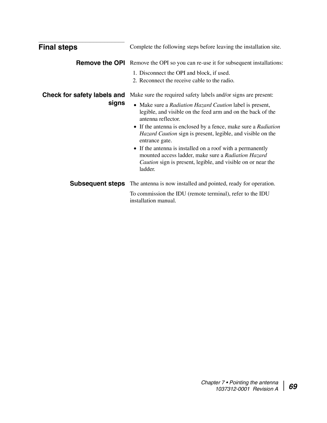 Hughes AN6-098P installation manual Final steps, Check for safety labels and signs 