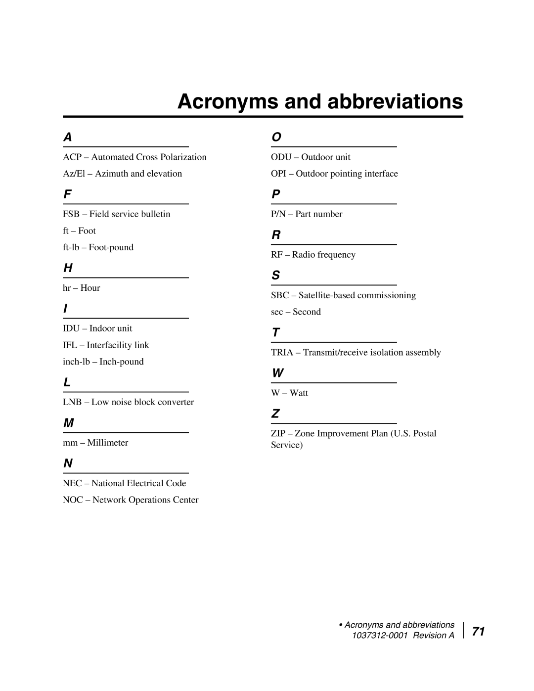 Hughes AN6-098P installation manual Acronyms and abbreviations 