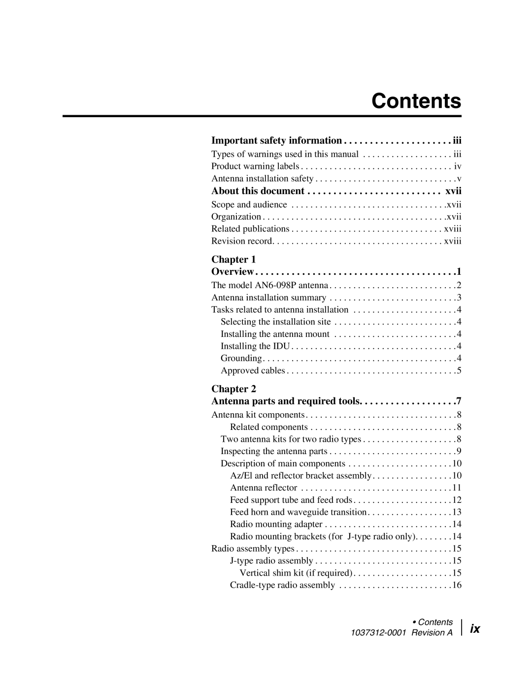 Hughes AN6-098P installation manual Contents 