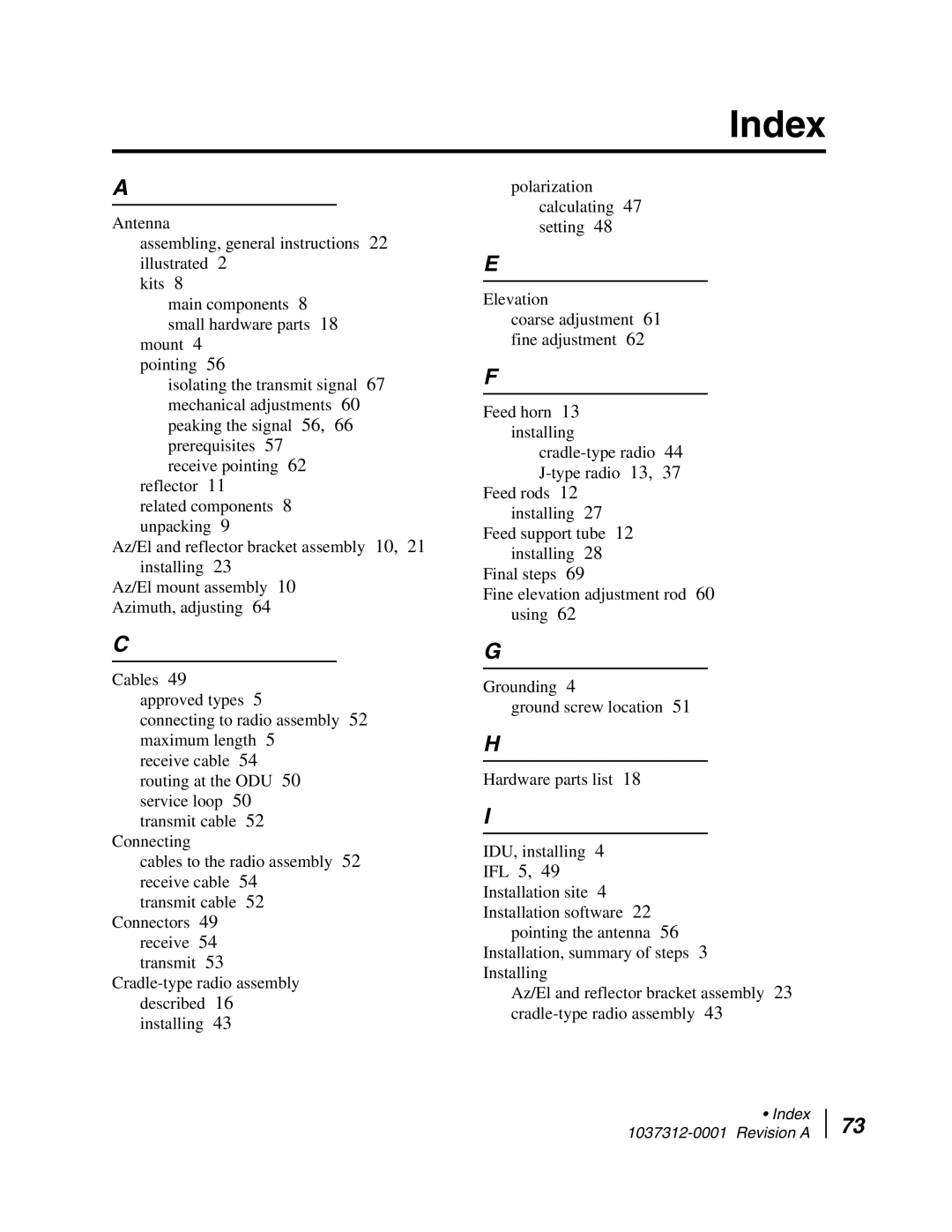 Hughes AN6-098P installation manual Index 