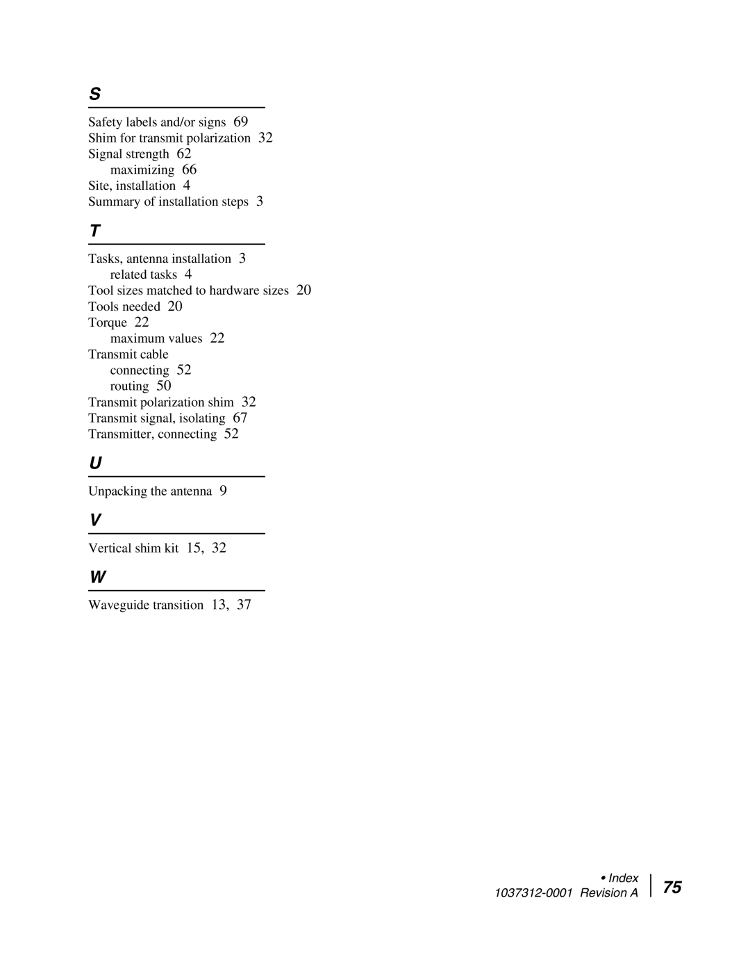 Hughes AN6-098P installation manual Index 1037312-0001 Revision a 