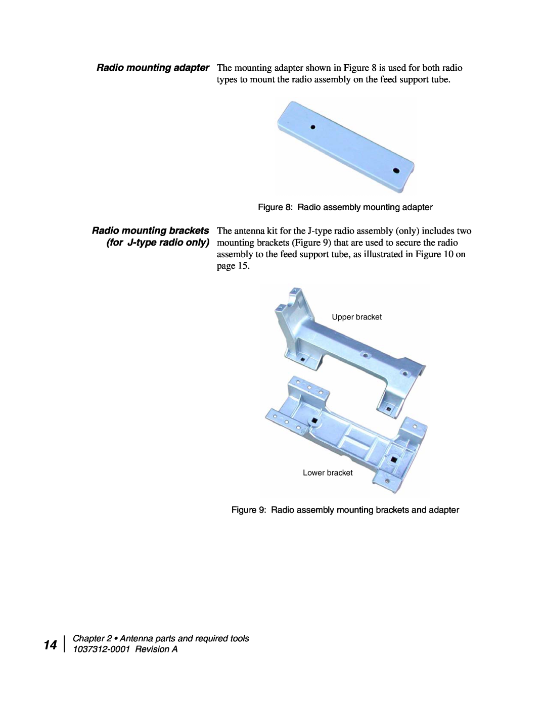 Hughes AN6-098P installation manual Radio assembly mounting adapter, Upper bracket Lower bracket 