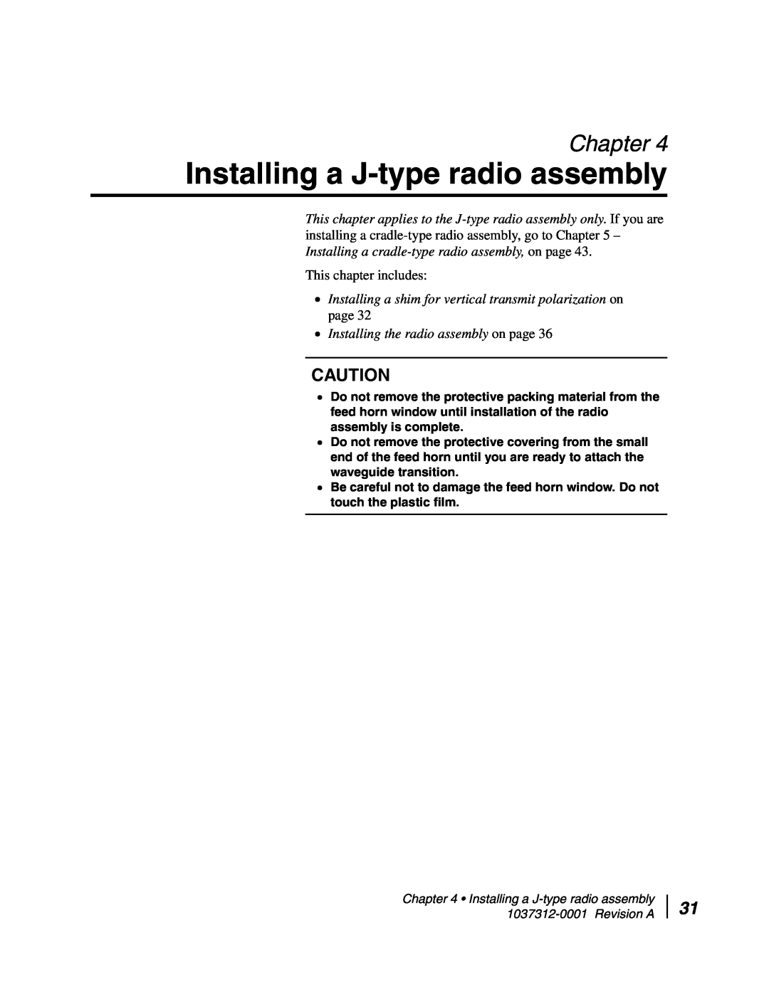 Hughes AN6-098P installation manual Installing a J-typeradio assembly, Chapter, This chapter includes 