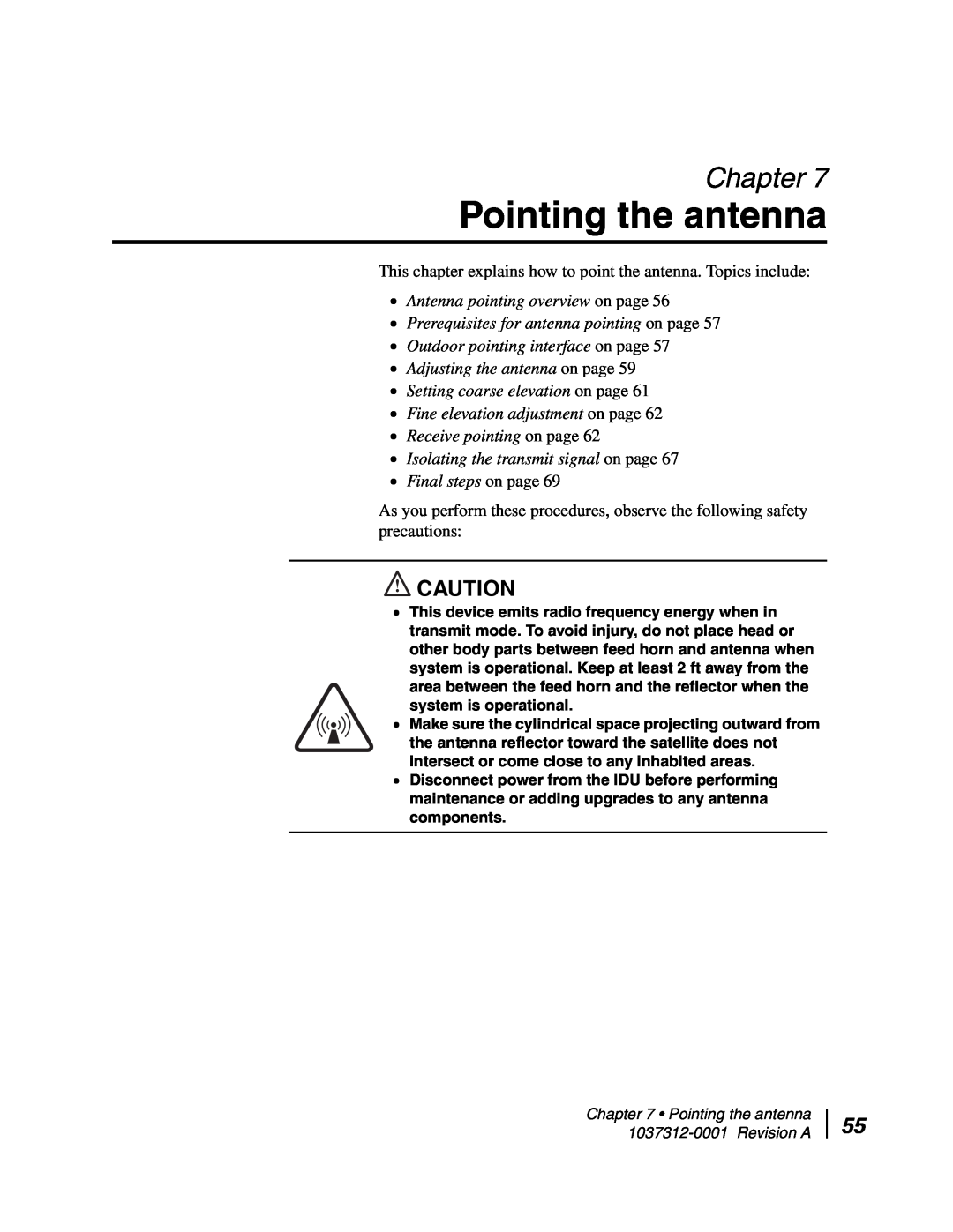 Hughes AN6-098P Pointing the antenna, Chapter, Antenna pointing overview on page, Outdoor pointing interface on page 