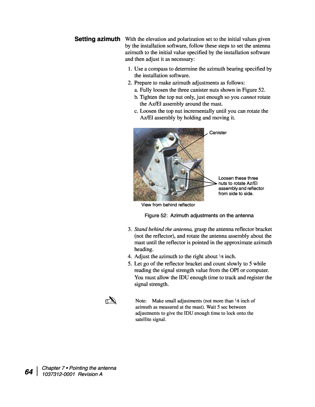 Hughes AN6-098P installation manual Prepare to make azimuth adjustments as follows 