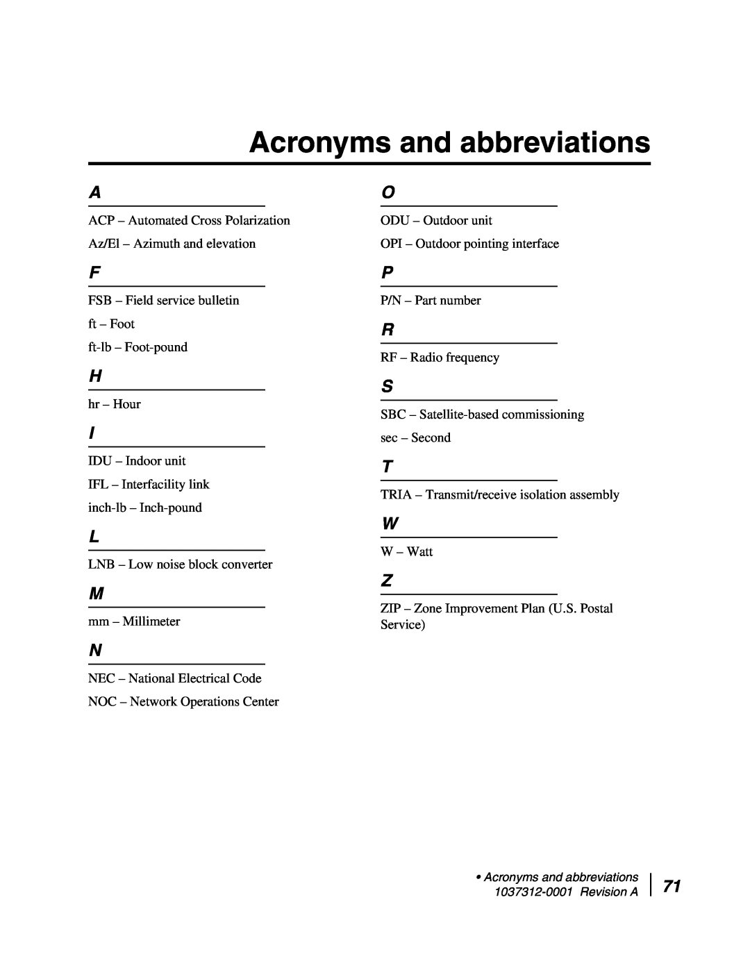 Hughes AN6-098P installation manual Acronyms and abbreviations 