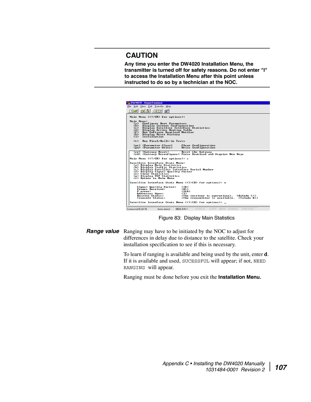 Hughes DW4020 manual 107, Display Main Statistics 