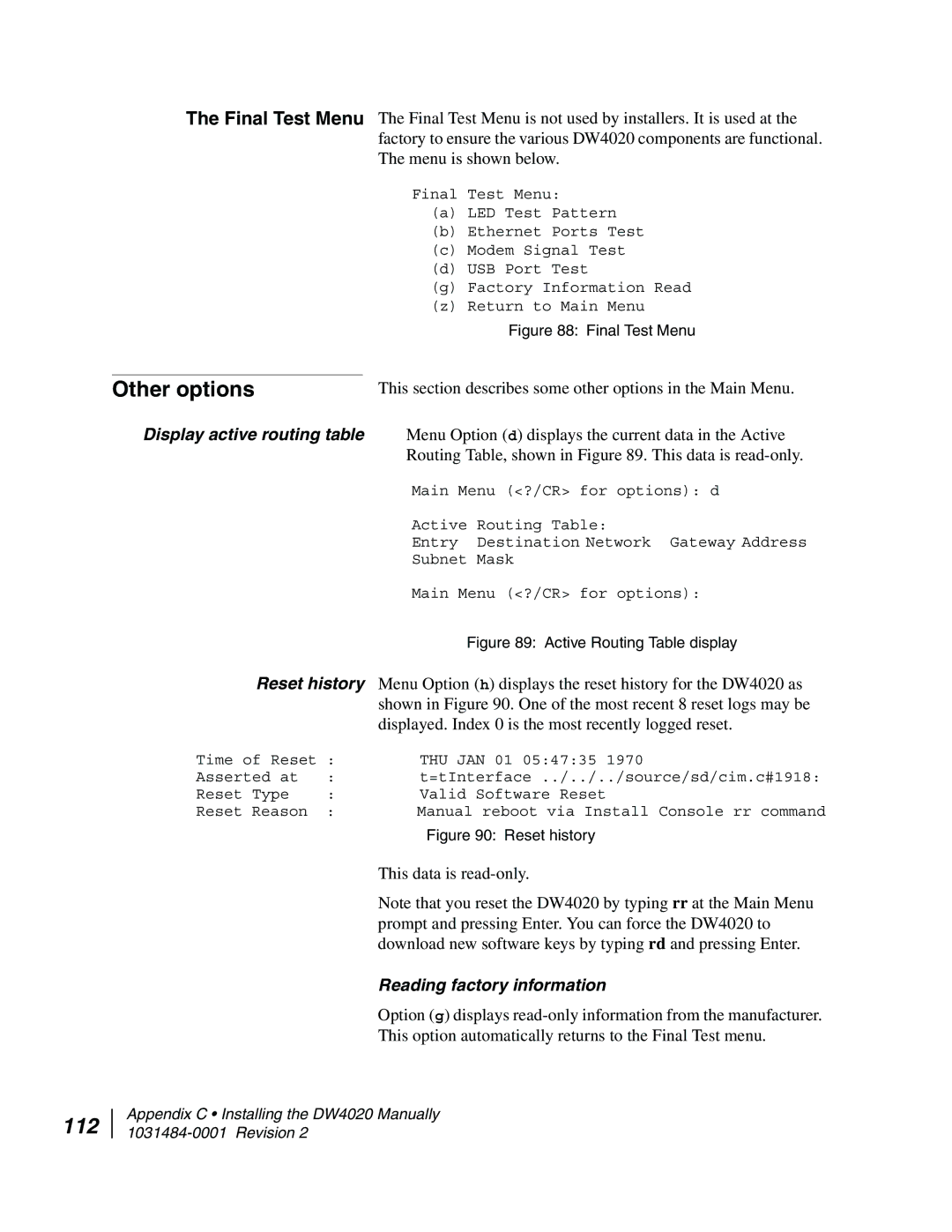 Hughes DW4020 manual Other options, 112 