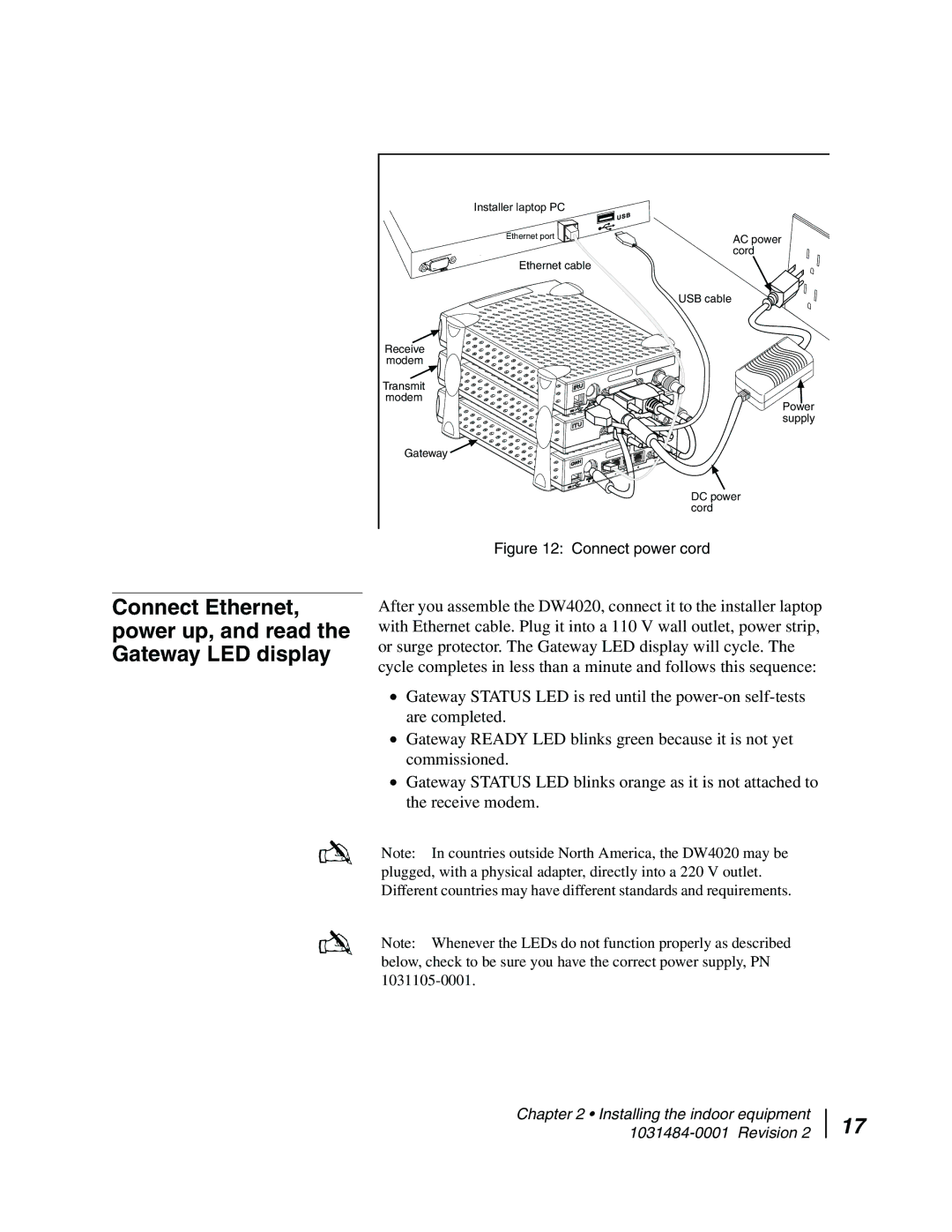 Hughes DW4020 manual Connect Ethernet, power up, and read the Gateway LED display 