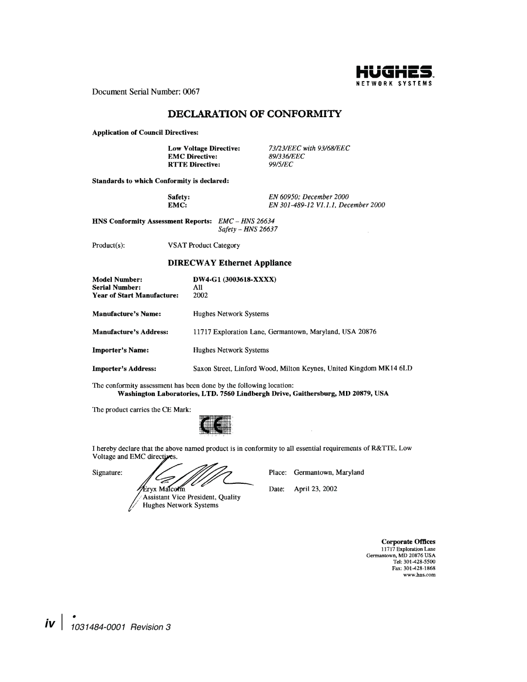 Hughes DW4020 manual Revision 