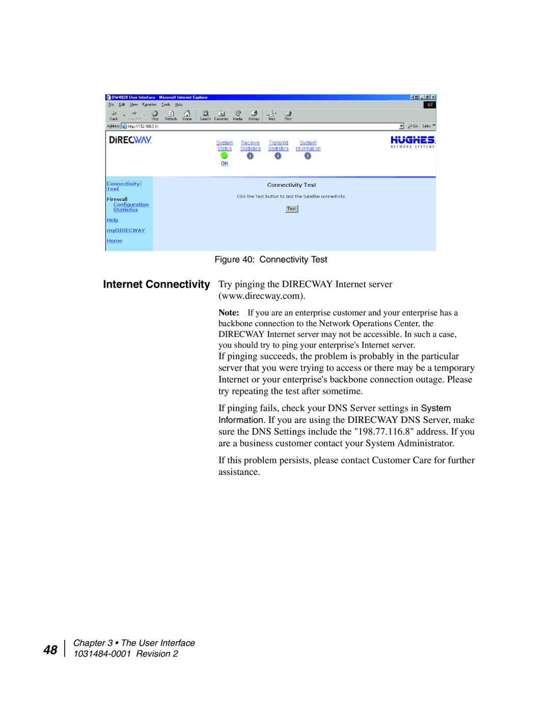Hughes DW4020 manual Connectivity Test 